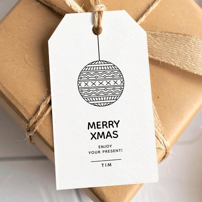 Glad jul presentkort med trendig julgransprydnad presentetikett (Skapare uppladdad)