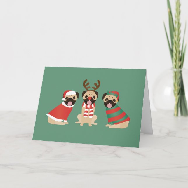 Glad Jul Pug Hundar Helgkort (Framsida)
