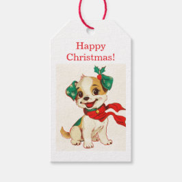 GLAD JUL RETRO HUND GÅVOTAGG PRESENTETIKETT