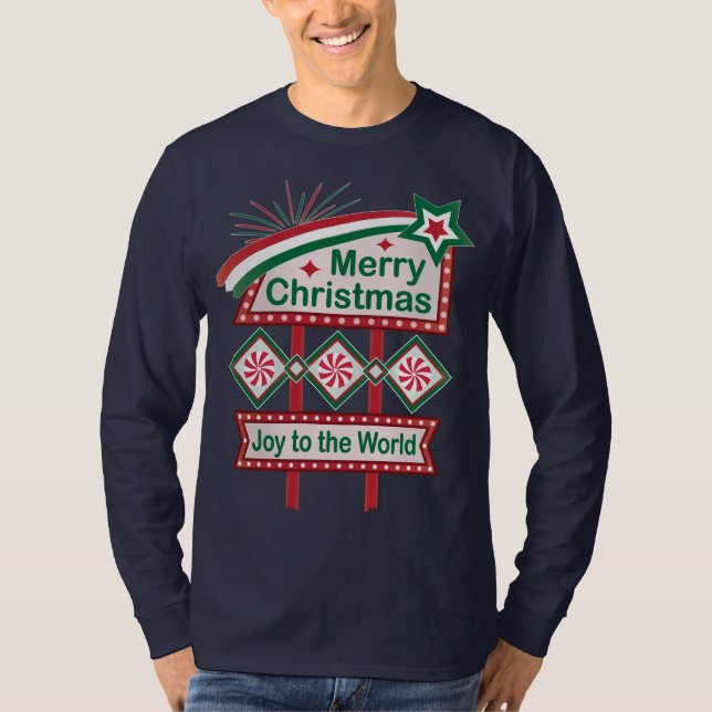 Glad jul Retro Marquee – Gläd dig jord T Shirt (Framsida)