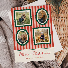 Glad jul Retro-randig 4 bilder Julkort