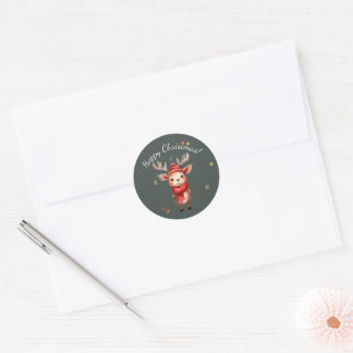 GLAD JUL RETRO RENKUTT STICKER RUNT KLISTERMÄRKE