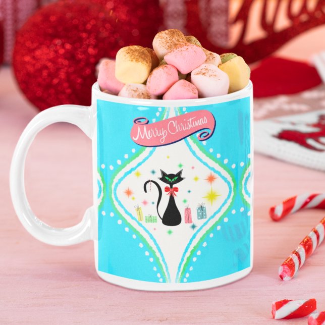 Glad jul Retro siamesisk katt Kaffemugg (Skapare uppladdad)