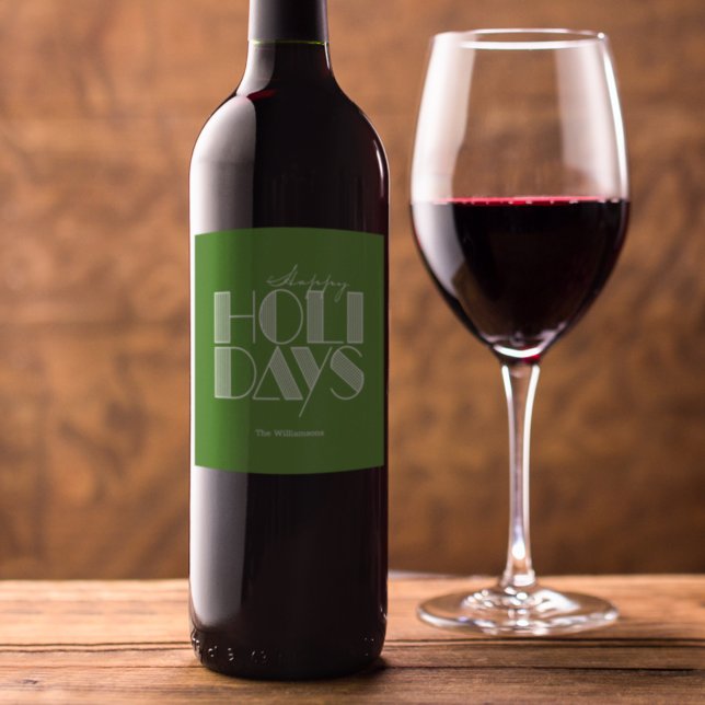 Glad jul Retro typografi grön Vinflaska Etikett (Skapare uppladdad)