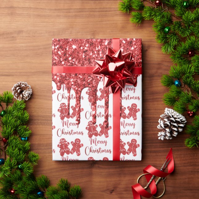 Glad jul röd glitter presentpapper (Julgåva)