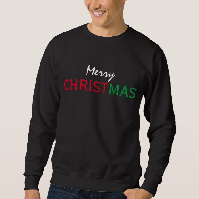 GLAD JUL RÖD GRÖN VIT TYPOGRAFI LÅNG ÄRMAD TRÖJA (Framsida)