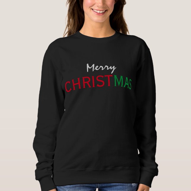 GLAD JUL RÖD GRÖN VIT TYPOGRAFI T SHIRT (Framsida)