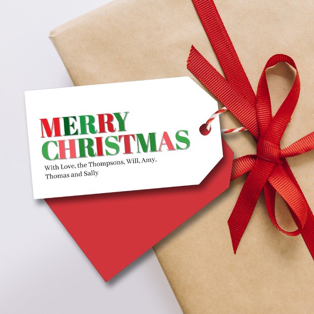 Glad jul röd och grön anpassad presentetikett (Merry Christmas custom gift tag.)