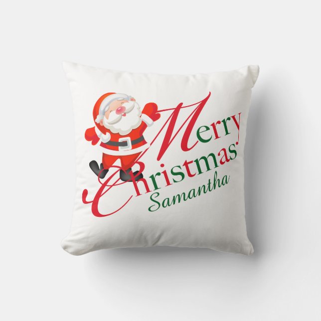 Glad jul röd och vit högtid kudde (Framsida)