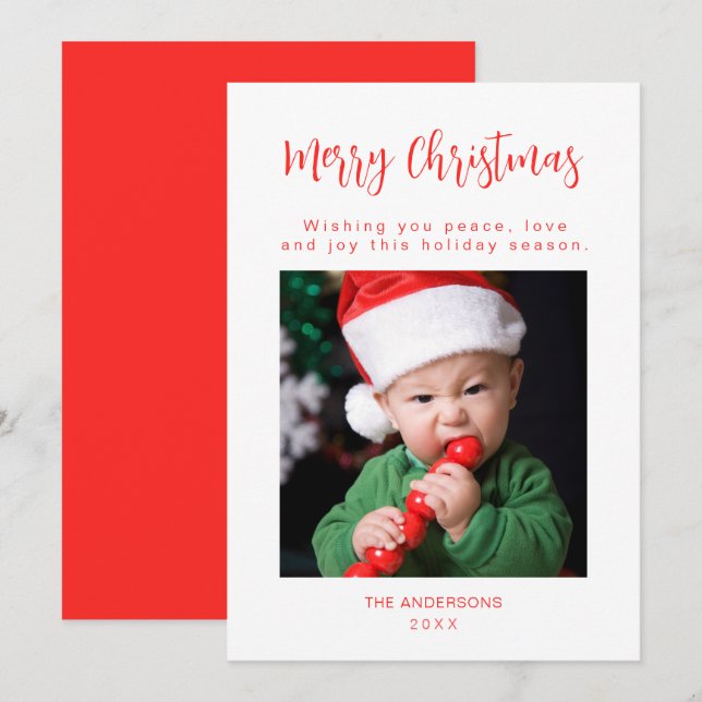 Glad jul Röda familjefoto julkort (Fram/baksida)