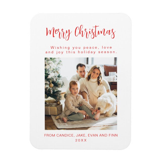 Glad jul Röda familjefoto julkort Magnet (Vertikal)