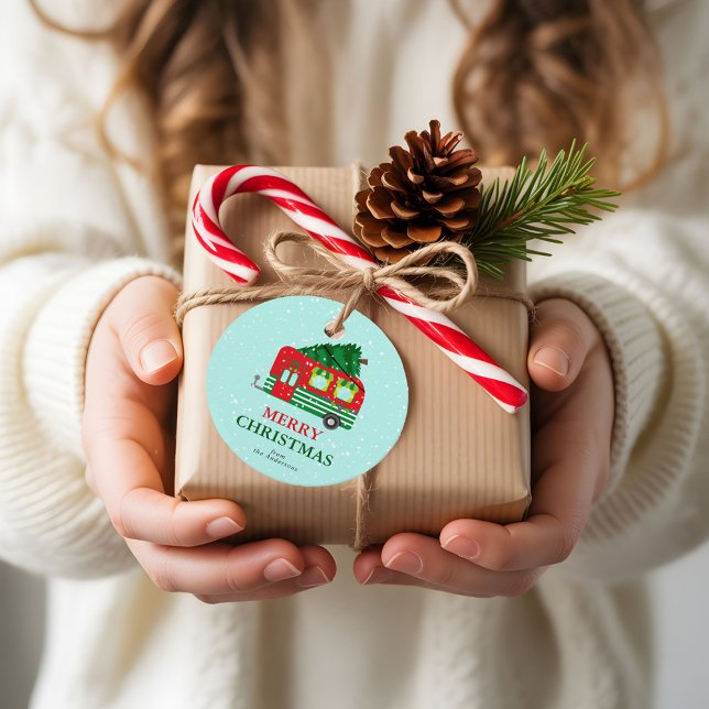 Glad jul Röda Karavan Julgran Anpassad  Gåvor Etiketter (Skapare uppladdad)