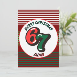 Glad jul röda nummer 6 & 7 anpassat namn julkort