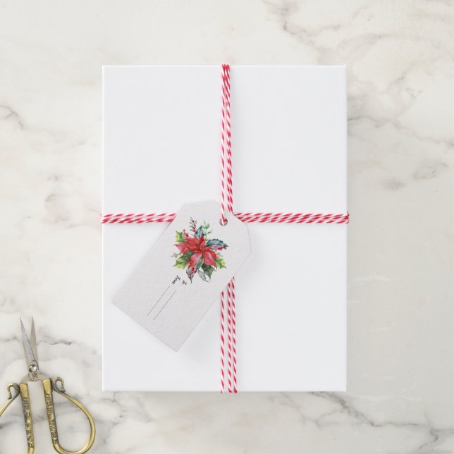 Glad jul röda och gröna blommor presentkort presentetikett (Med Snöre)
