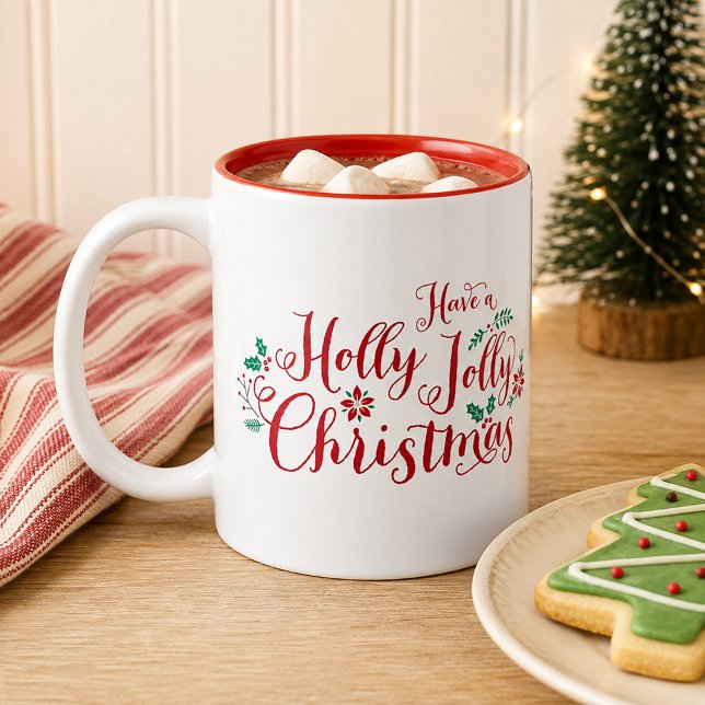 Glad jul röda skript semester Två-Tonad mugg (Skapare uppladdad)