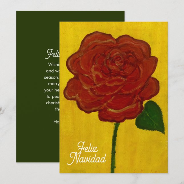 Glad jul rödfärgad ros målning julkort (Fram/baksida)