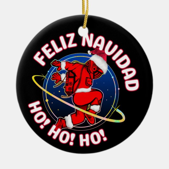 GLAD JUL ROlig JULTOMTE ASTRONAUT  Julgransprydnad Keramik (Framsidan)