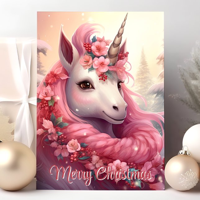 Glad jul Rosa Enhörning Helgkort (Skapare uppladdad)