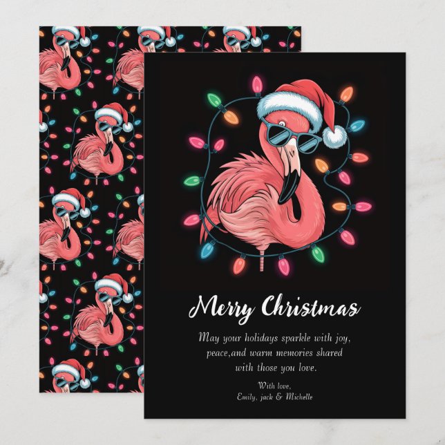 Glad jul Rosa Flamingo Personlig         Julkort (Fram/baksida)
