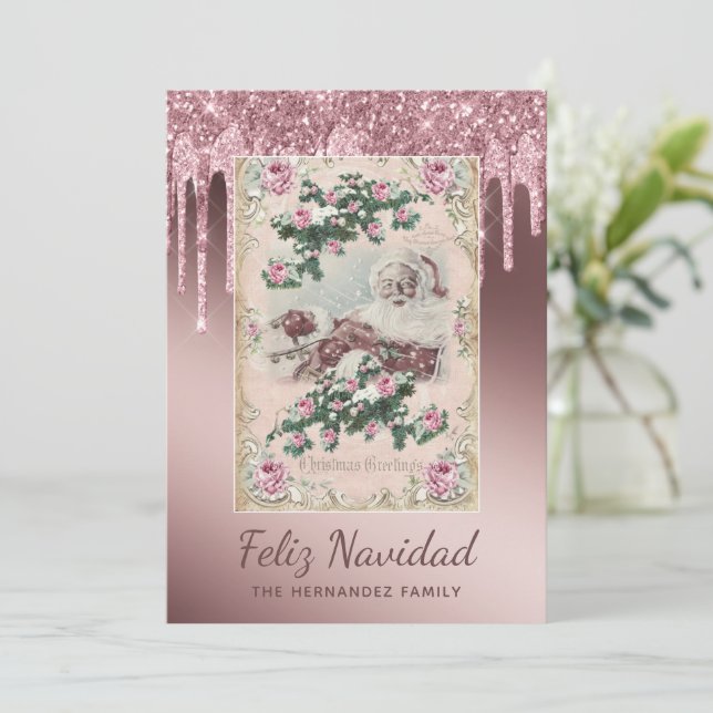 Glad jul Rosa Guld Glitterdroppar Jul (Stående Fram)