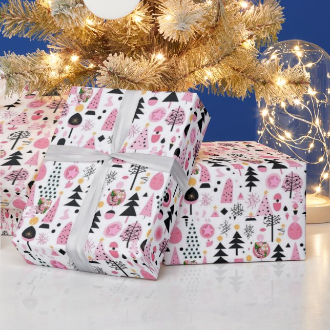 Glad jul Rosa Träd Tomte Presentpapper (Helgdagar)