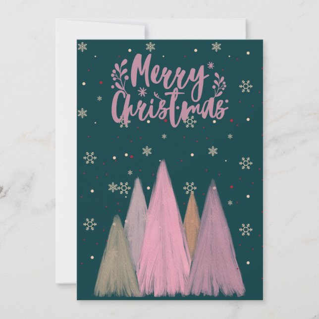 GLAD JUL RÖSENT SNÖ OCH RÖSENT JULGRANAR JULKORT (Framsida)