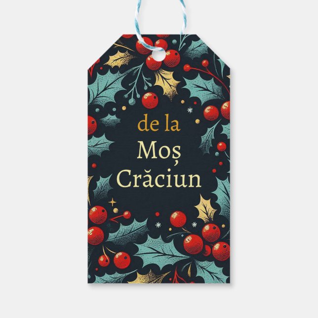 Glad jul - Rumänska - Jul tomte krans Presentetikett (Baksidan)