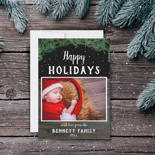 Glad jul rustic trämöbel modern julfotografi julkort (Skapare uppladdad)