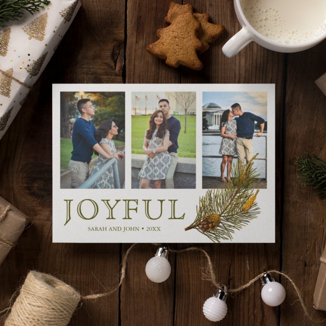 Glad jul | Rustik tallkvist fotokollage Julkort (Skapare uppladdad)