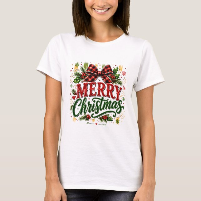 Glad jul Rutmönstrad slinga T Shirt (Framsida)
