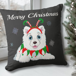 Glad jul Samojed med älvhuvudbonad Kudde