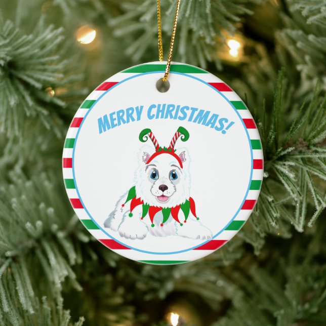 Glad jul Samoyed med alvhuvudband Julgransprydnad Keramik (Träd)