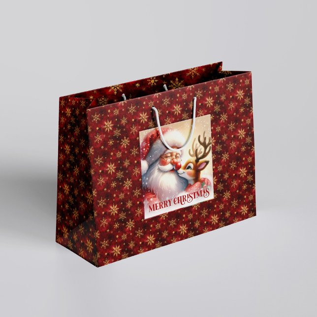 Glad jul Santa Claus Rudolf presentpåse (Joyful Holiday Santa Claus Rudolph Gift Bag)