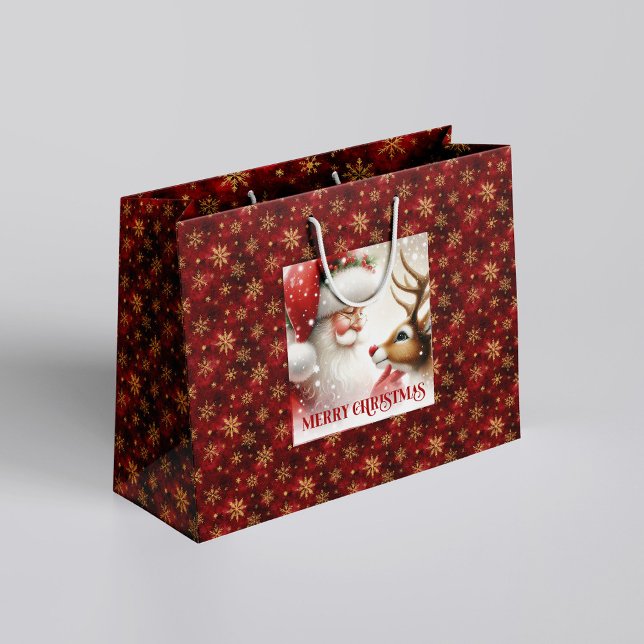 Glad jul Santa Claus Rudolph presentpåse (Happy Holiday Santa Claus Rudolph Gift Bag)