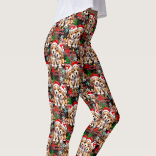 Glad jul Santa hatt Hund Valp Design - Svart Leggings