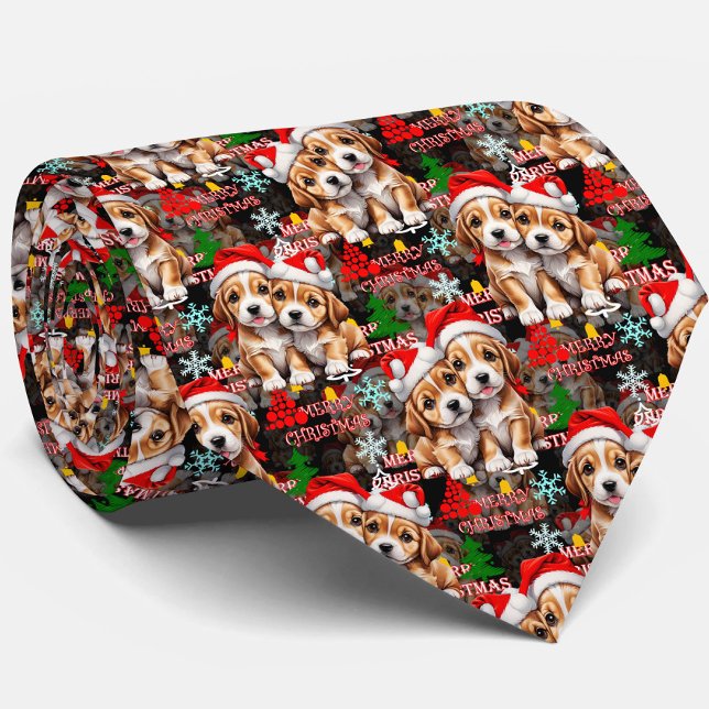 Glad jul Santa hatt Hund Valp Design - Svart Slips (Skapare uppladdad)