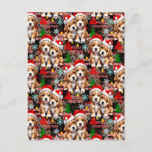 Glad jul Santa hatt Hund Valp Design - Svart Vykort
