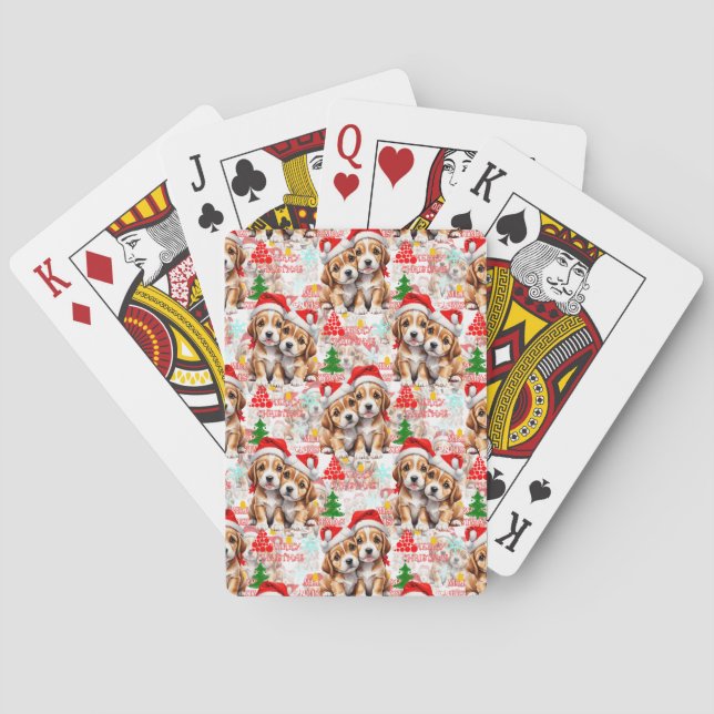 Glad jul Santa hatt Hund Valp Design - Vit Casinokort (Baksidan)