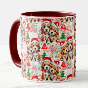 Glad jul Santa hatt Hund Valp Design - Vit Mugg