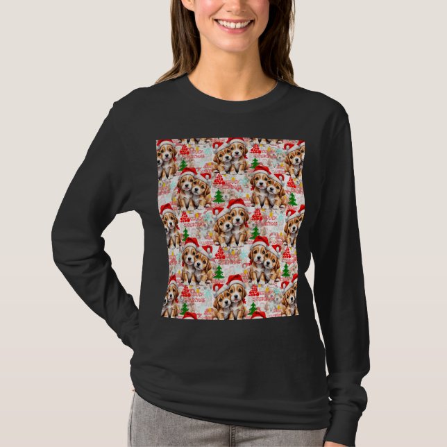 Glad jul Santa hatt Hund Valp Design - Vit T Shirt (Framsida)