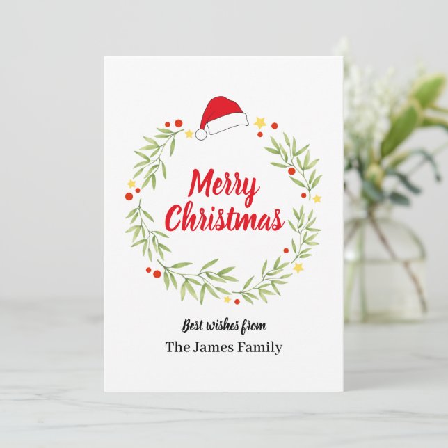 Glad jul Santa hatt julkrans Julkort (Stående Fram)