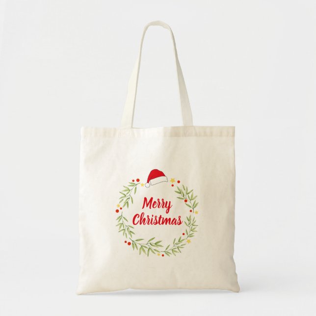 Glad jul Santa hatt Krans Tygkasse (Framsidan)