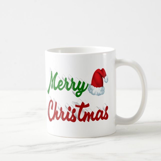 Glad jul Santa hatt röd grön text Kaffemugg (Höger)