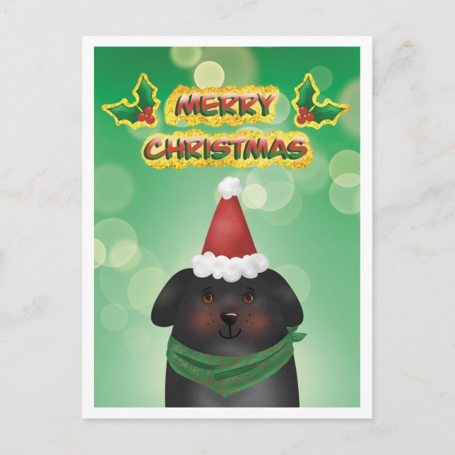 Glad jul Santa mössa Hund Helg Vykort (Framsida)