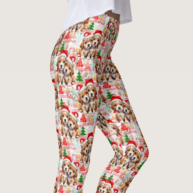 Glad jul Santa mössa Hund Valp Design - Vit Leggings (Skapare uppladdad)