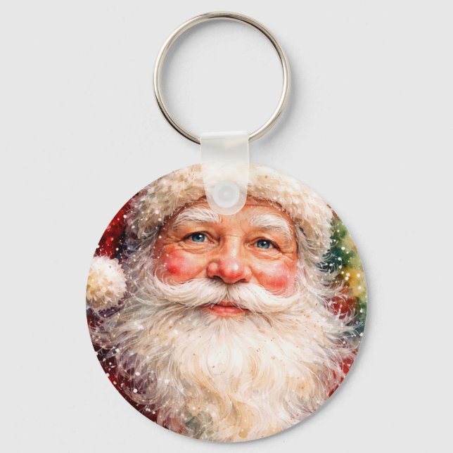 Glad jul Santa Porträtt Nyckelring (Framsida)
