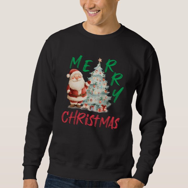 Glad jul Santa Träd Design Lång Ärmad Tröja (Framsida)
