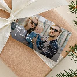 Glad jul Script Bokstavsdesign 2 Foto Presentetikett