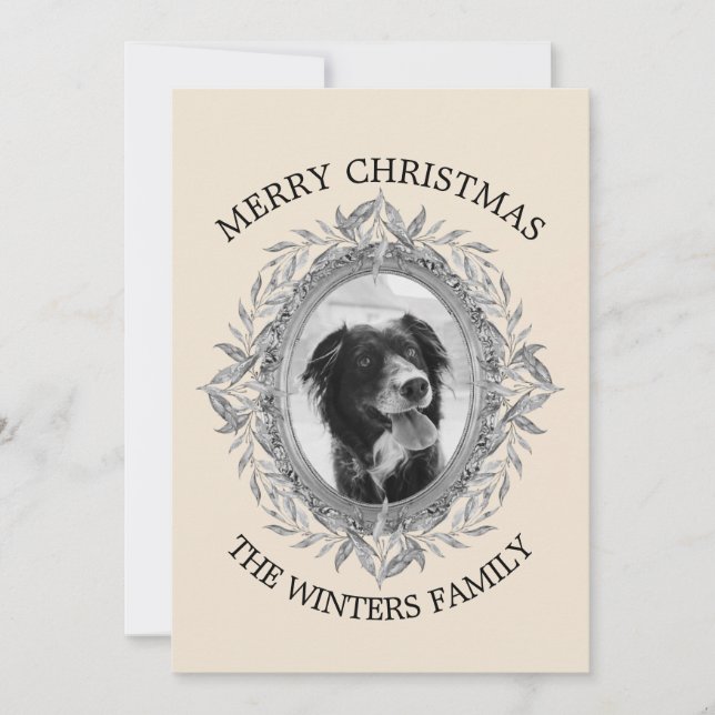 Glad jul semester silverbladskrans foto julkort (Framsida)