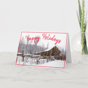 Glad jul semester vintage snöig ladugårdsfotografi helgkort